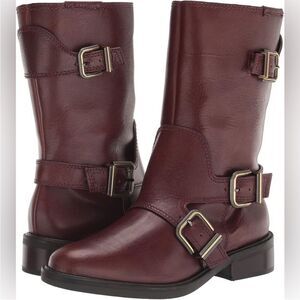 Vince Camuto Women's Alicenta Buckle Motorcycle Brown Leather Moto Boots 8